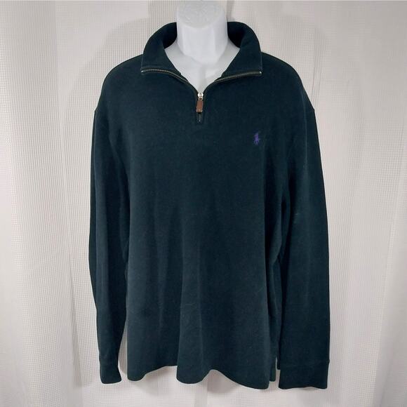 POLO BY RALPH LAUREN! LUXE BLACK HEAVYWEIGHT 1/4 ZIP NECKLINE SHIRT, TOP! SZ XL - Picture 2 of 9